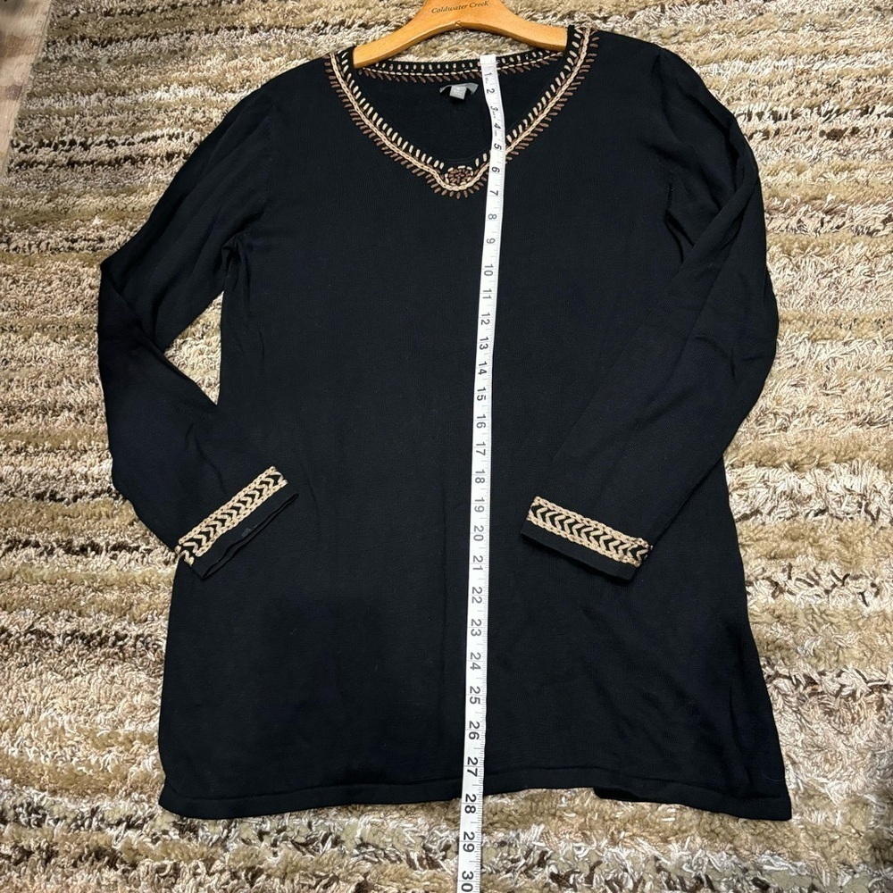J Jill Medium Sweater Tunic Black Embroidered Silk Blend V Neck Long Sleeve - Picture 11 of 12